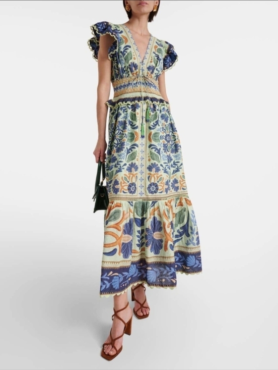 FARM Rio Dresses & Skirts - Farm Rio Ocean Tapestry cotton maxi dress XS Floral Bohemian Embroidered Ruffles